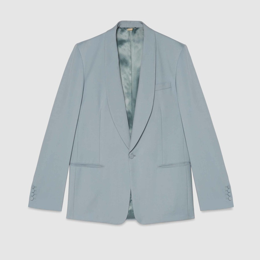 Homme GUCCI Vestes | Veste Elegante En Laine Mohair Bleu Clair