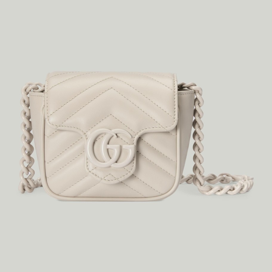 Femme GUCCI Mini Sacs | Sac Ceinture Matelasse Gg Marmont Cuir Blanc